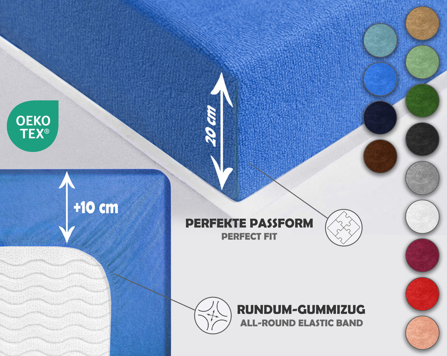 Niebieskie elastyczne prześcieradło z gumką frotte 100% bawełna Sesto Senso – komfortowy sen