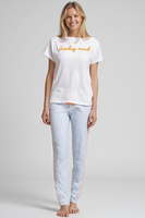 DANA Długa Piżama Damska z Haftem 100% Bawełna, niebieska