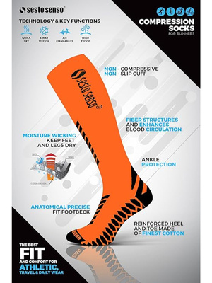 Pomarańczowe bezszwowe podkolanówki kompresyjne dla biegaczy unisex Sesto Senso – regeneracja mięśni