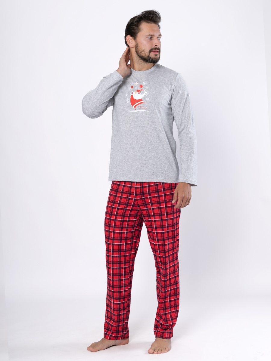 Czerwona świąteczna piżama męska 100% bawełna Sestimi – komfort na zimowe wieczory