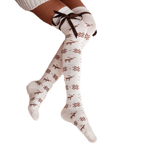 Zakolanówki Damskie Świąteczne ze Wstążką