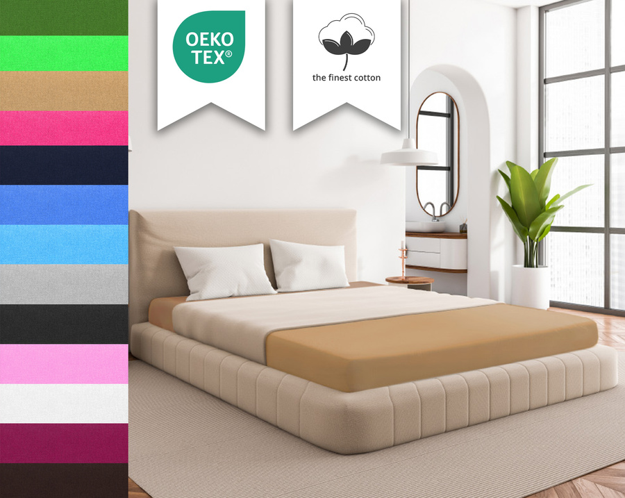 Beżowe elastyczne prześcieradło z gumką 80% bawełna Jersey Sesto Senso – komfort snu