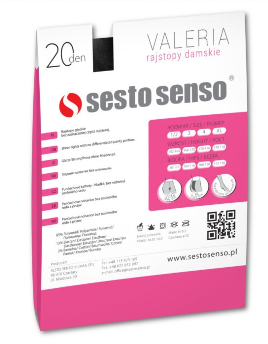 Gładkie klasyczne rajstopy damskie 20 DEN Valeria Sesto Senso – elegancja i komfort