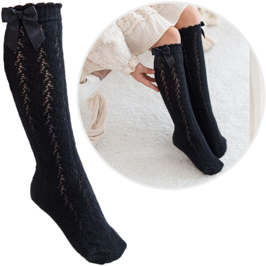 Podkolanówki Dziecięce Ażurowe z Kokardką 1382
