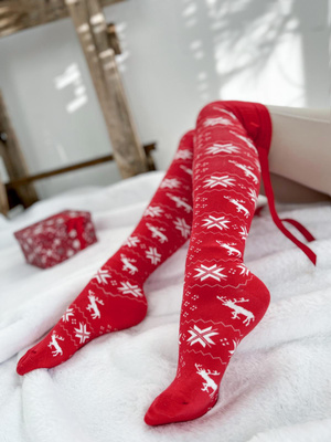 Zakolanówki Damskie Świąteczne ze Wstążką