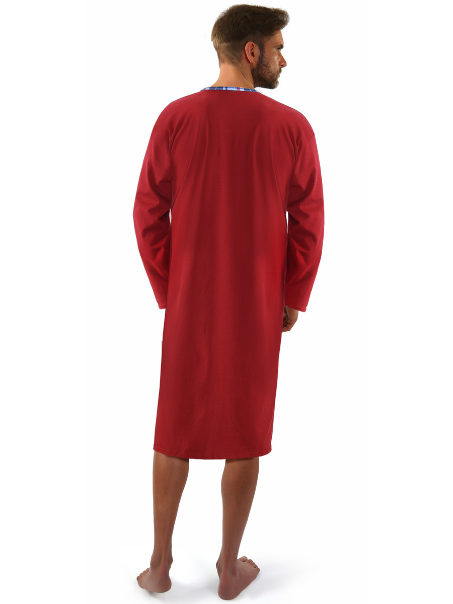 Bordowa koszula nocna męska ze szlafmycą 100% bawełna Sesto Senso – całoroczny komfort