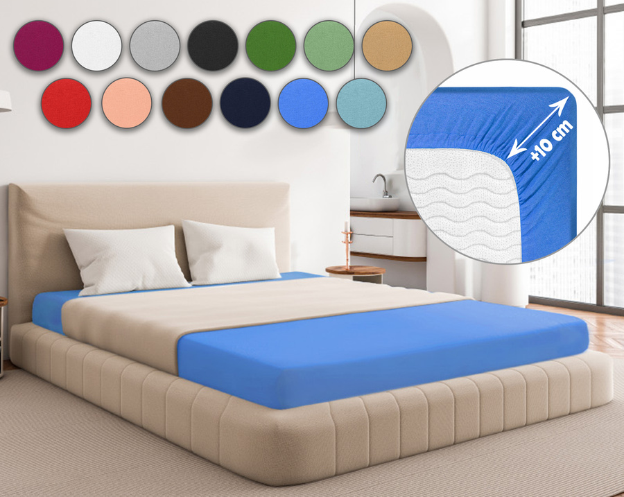 Niebieskie elastyczne prześcieradło z gumką 80% bawełna Jersey Sesto Senso – komfort snu