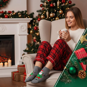 Szare Damskie Stopki Świąteczne z ABS