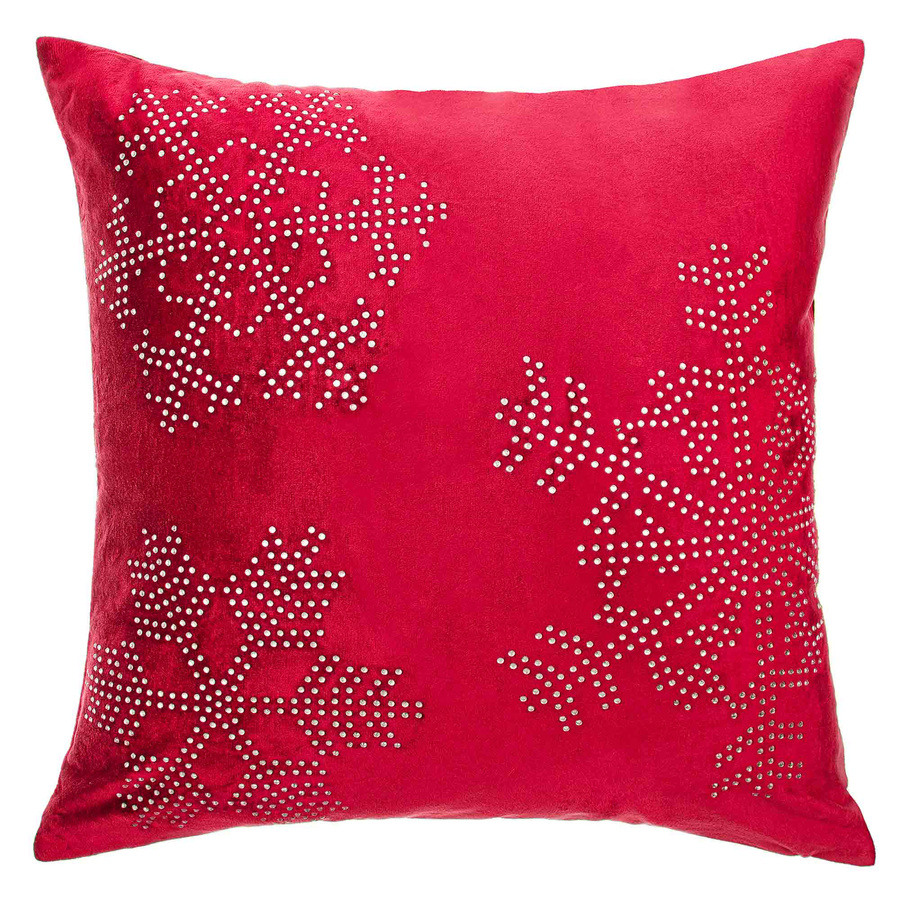 Czerwona welurowa poszewka dekoracyjna 100% poliester Śnieżka Spod Igły i Nitki – świąteczny klimat.