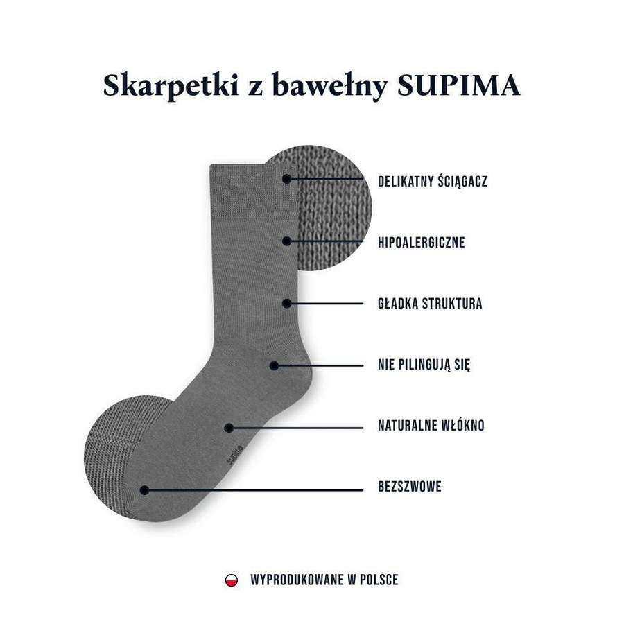 Supima Szare Skarpety Męskie Komfort