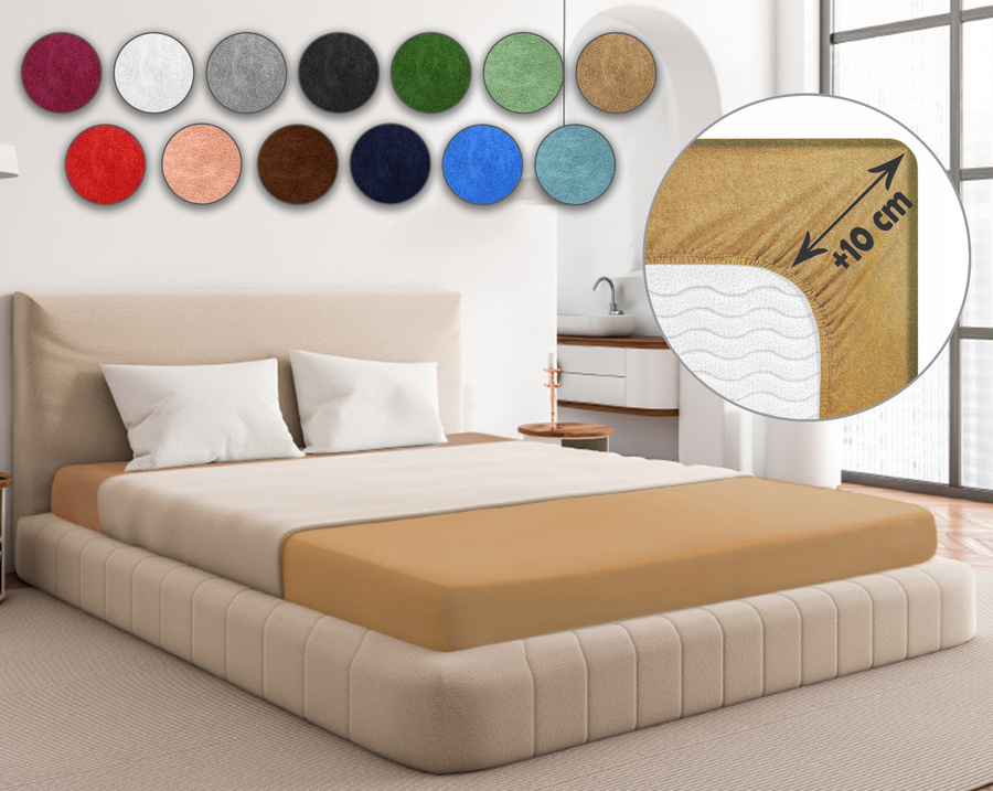 Beżowe elastyczne prześcieradło z gumką frotte 100% bawełna Sesto Senso – komfortowy sen