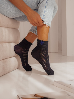 Skarpetki damskie ażurowe z kokardką 115