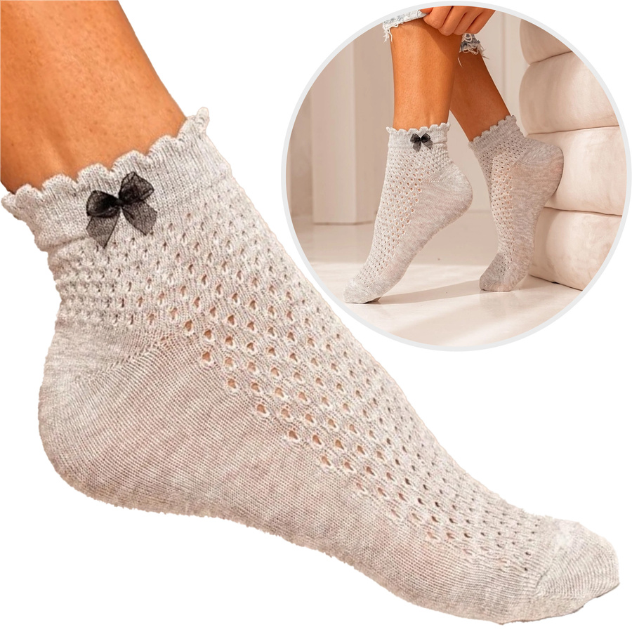 Skarpetki damskie ażurowe z kokardką 115