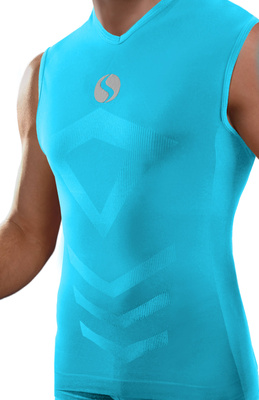 Turkusowa bezszwowa koszulka termoaktywna męska bez rękawów CL38 Sesto Senso – komfort treningu