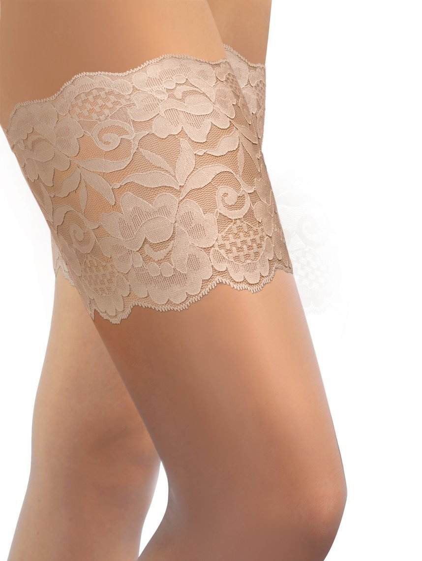 Beżowe samonośne opaski na uda damskie koronkowe 2-pak Sesto Senso – zapobieganie otarciom