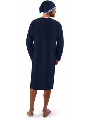 Granatowa koszula nocna męska ze szlafmycą 100% bawełna Sesto Senso – całoroczny komfort