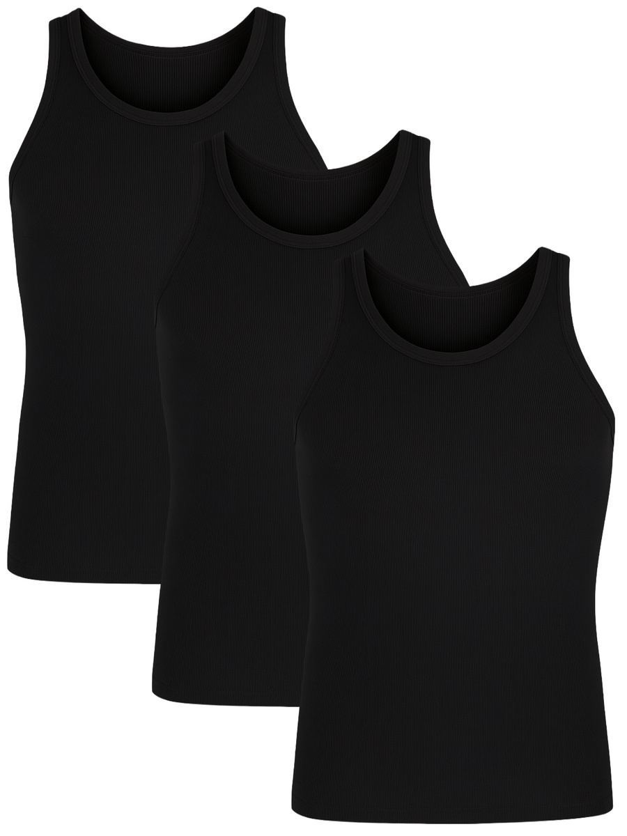 Koszulka Na Ramiączkach Męska Czarna w Prążek 3 Pack