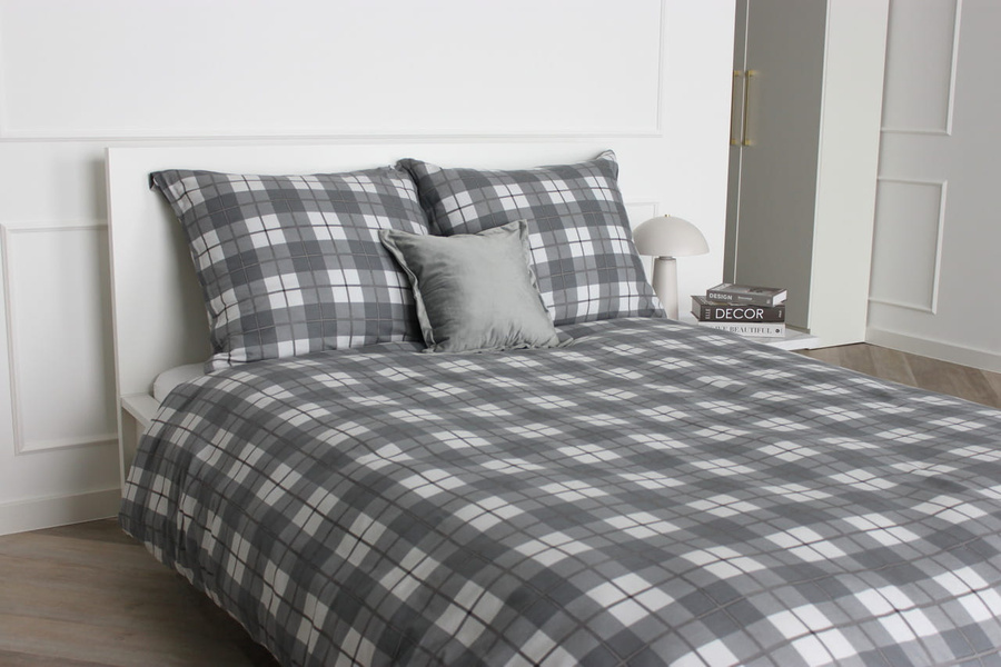 POŚCIEL BAWEŁNA KRATA SZARA