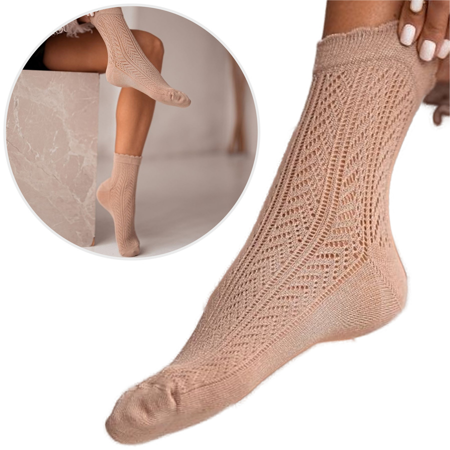 Skarpetki damskie ażurowe jodełka 989