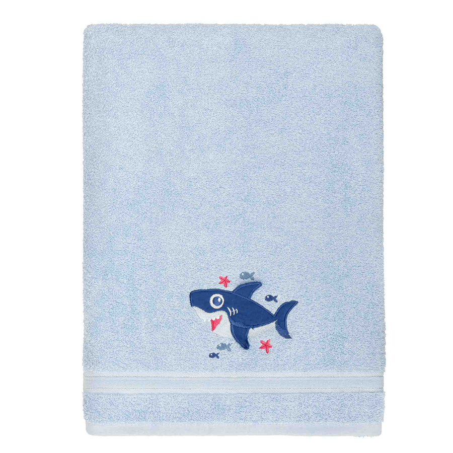 Błękitny gruby ręcznik dziecięcy model rekinek Spod Igły i Nitki – doskonała chłonność