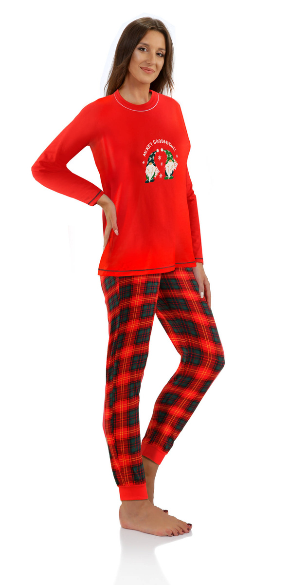 Czerwona Świąteczna piżama damska 100% bawełna z nadrukiem Sesto Senso – komfort i styl