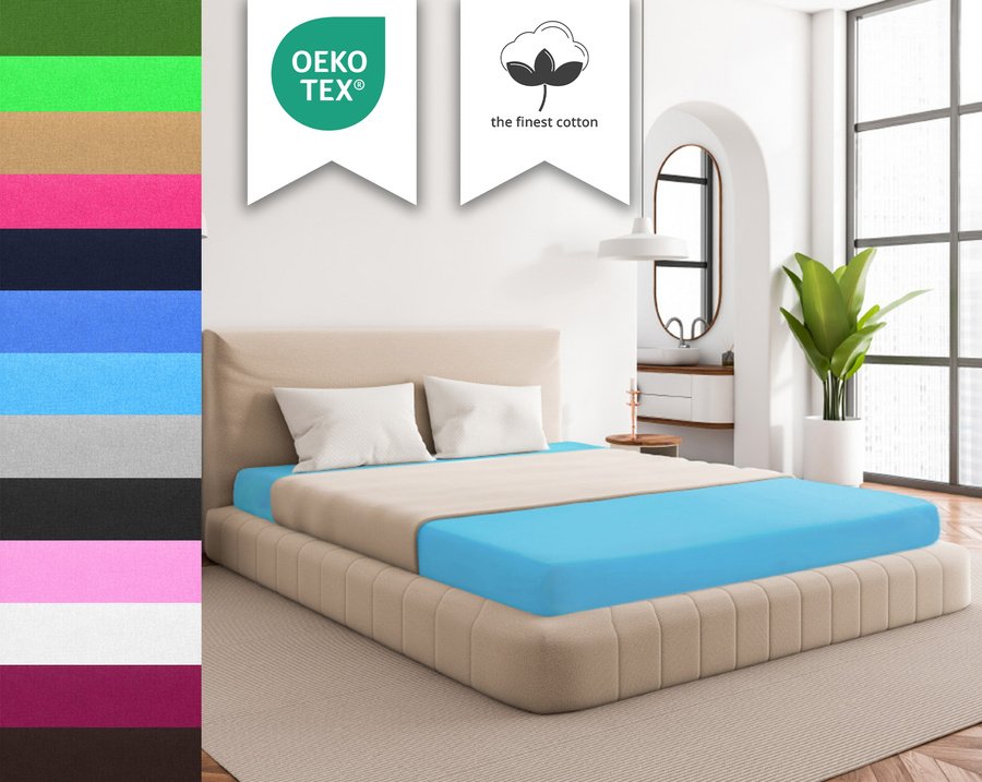 Niebieskie elastyczne prześcieradło z gumką 80% bawełna Jersey Sesto Senso – komfort snu