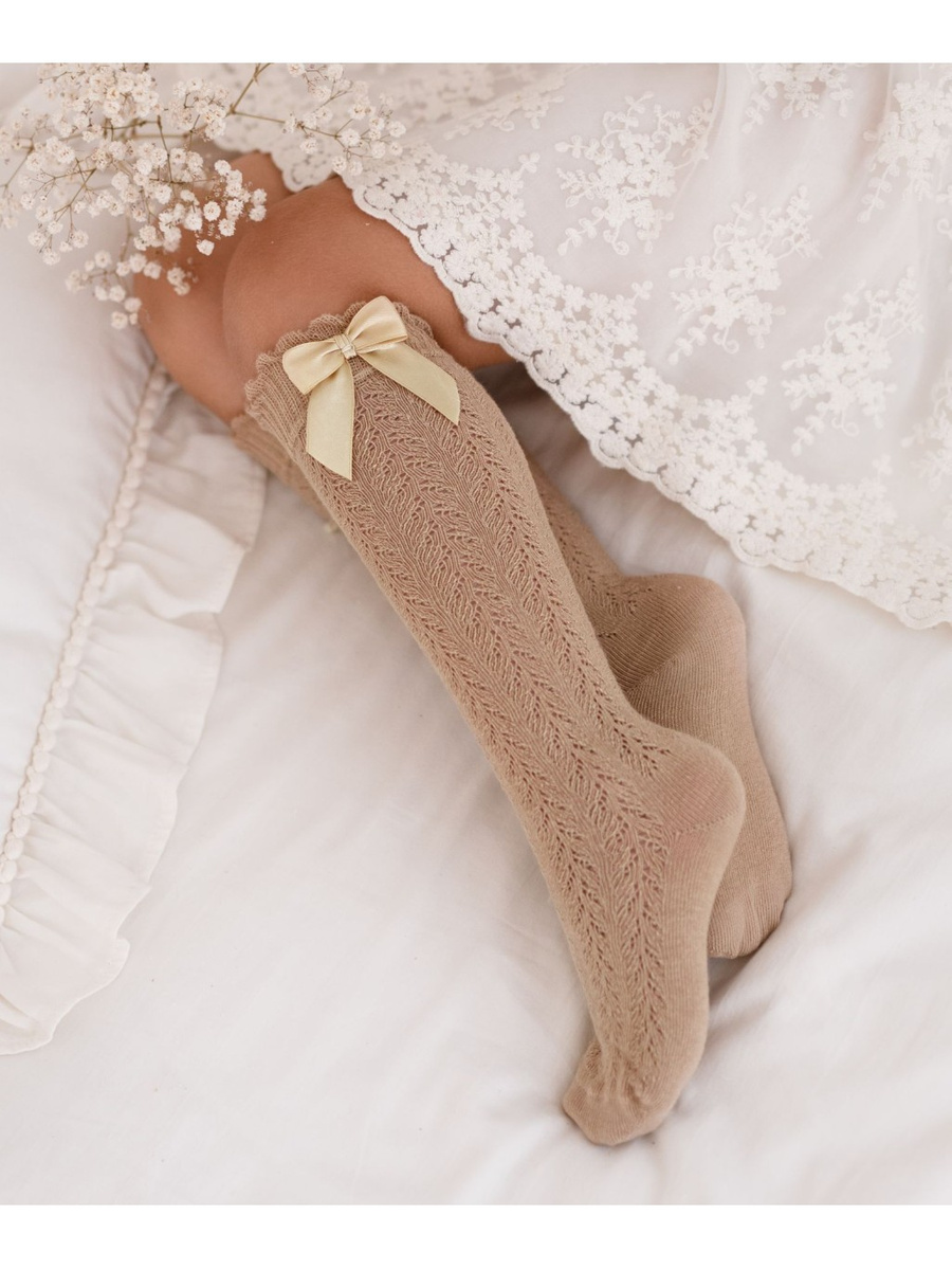 Podkolanówki Dziecięce Ażurowe z Kokardką 1382