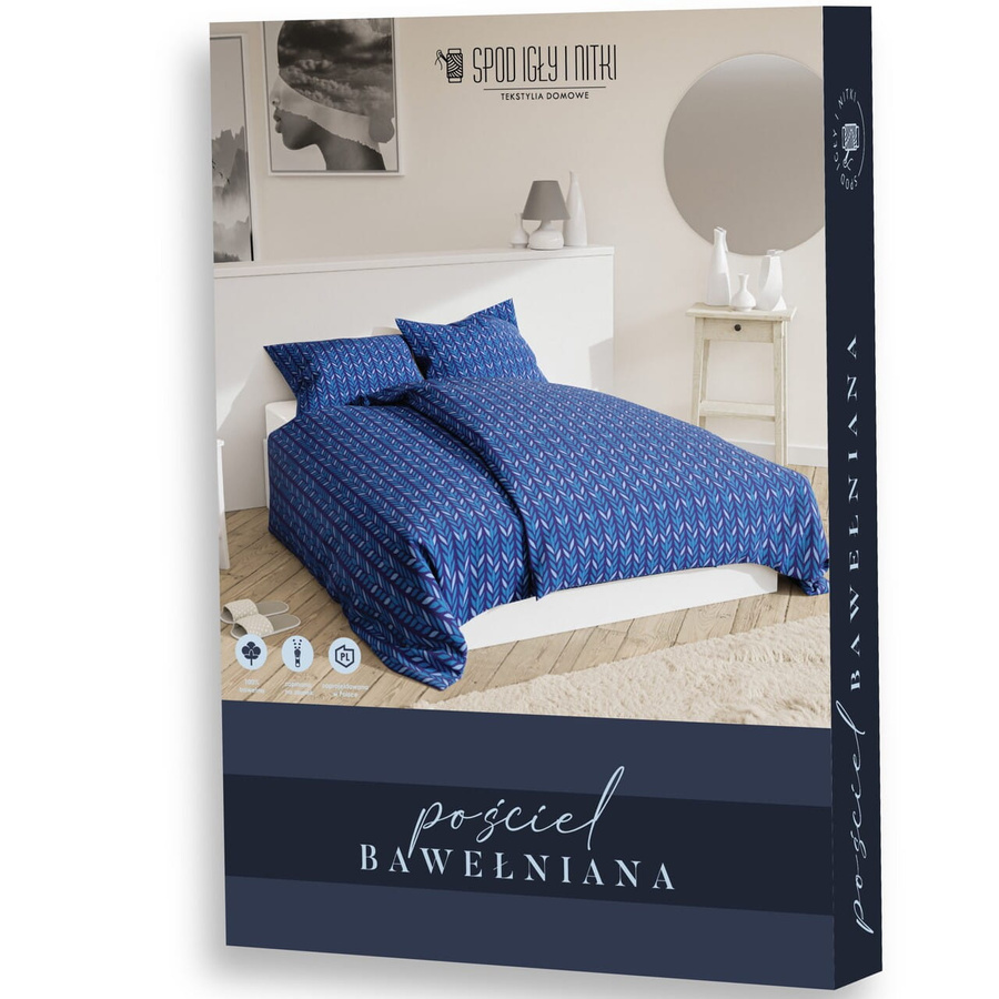 Granatowa pościel bawełniana damska 160x200 wzór Kłos Spod Igły i Nitki – komfort snu.