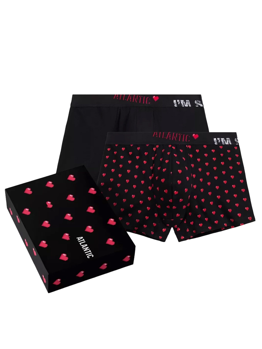 Czarne bokserki  w serca męskie 2-pack Giftbox Atlantic – wygoda i charakter