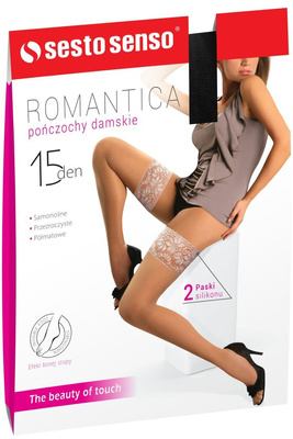 Pończochy damskie samonośne seksowne 15 DEN Romantica Sesto Senso – efekt bosej stopy