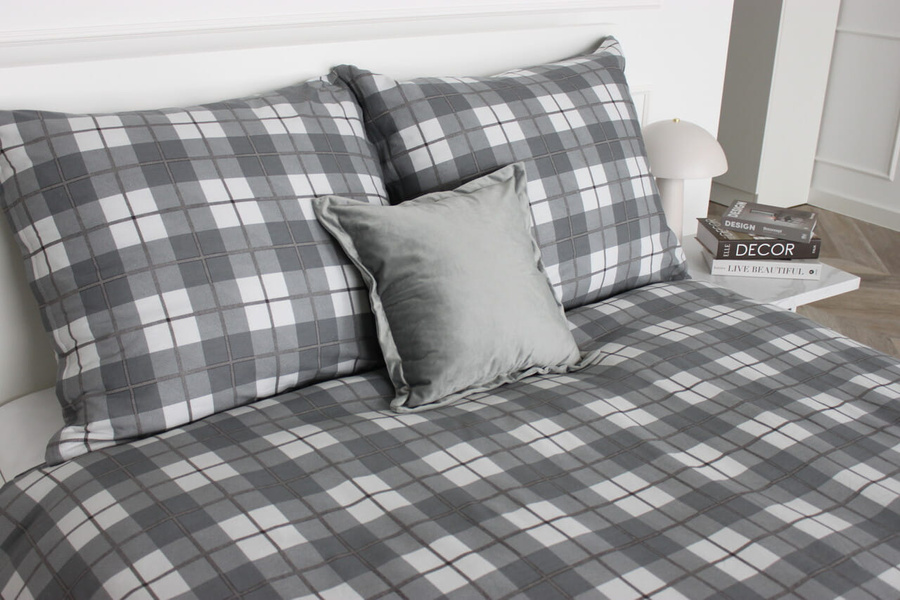 POŚCIEL BAWEŁNA KRATA SZARA