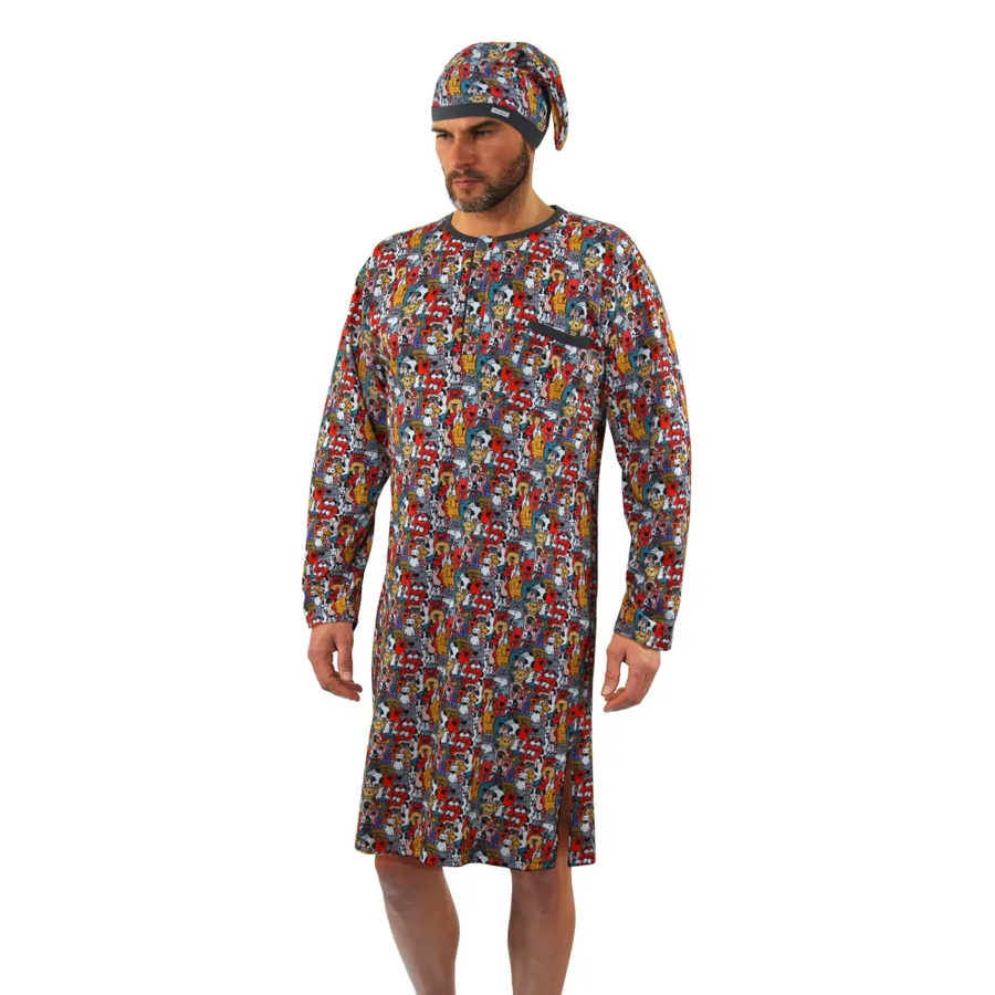 Koszula nocna męska ze szlafmycą 100% bawełna Sesto Senso – oryginalny styl i wygoda