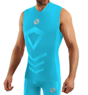 Turkusowa bezszwowa koszulka termoaktywna męska bez rękawów CL38 Sesto Senso – komfort treningu