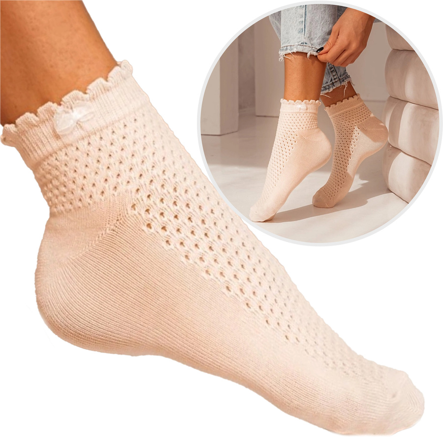 Skarpetki damskie ażurowe z kokardką 115