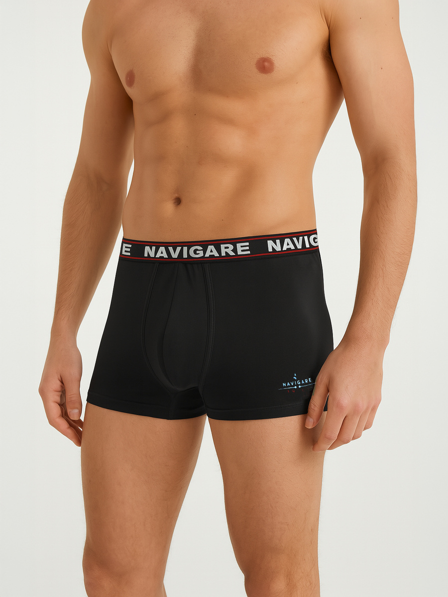 Bokserki Męskie z Zewnętrzną Gumą Dopasowane Art. 322 Czarne Navigare