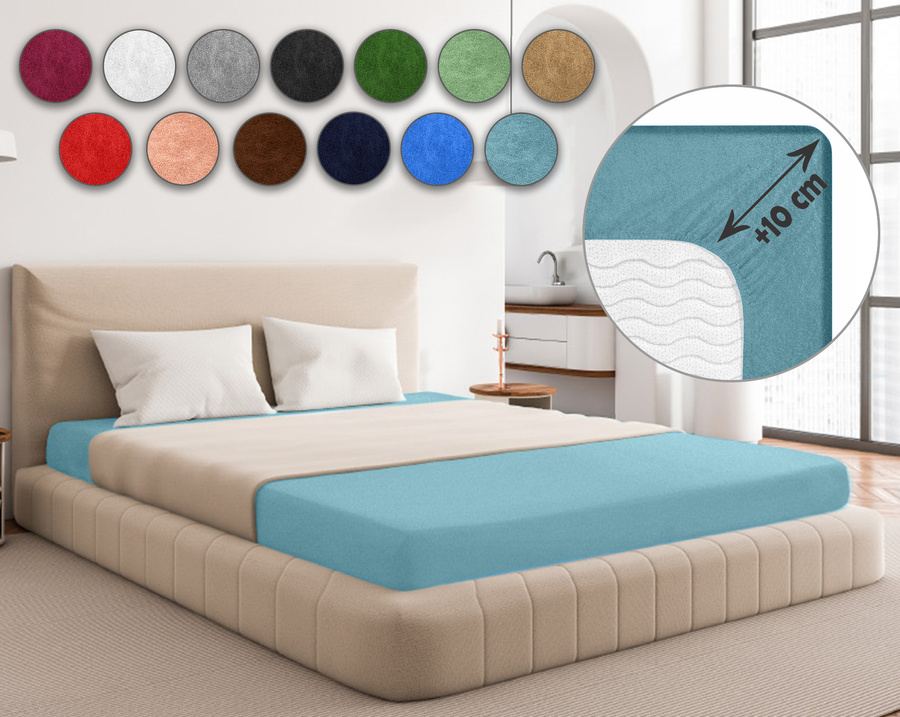 Niebieskie elastyczne prześcieradło z gumką frotte 100% bawełna Sesto Senso – komfortowy sen