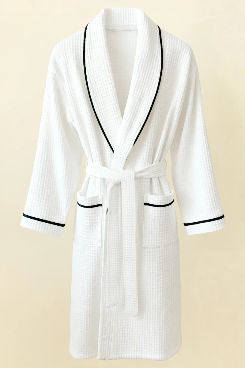 Biały z bizą szlafrok unisex kimono 280 g/m² haft Spod Igły i Nitki – komfort relaksu