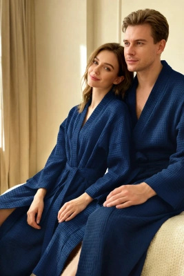 Szlafrok Unisex Wafel Granatowy