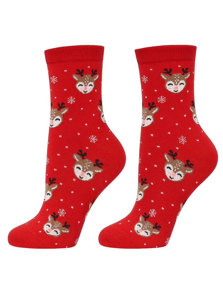 Skarpetki damskie świąteczne Emotki, Kolor Ecru, Rozmiar 37-41