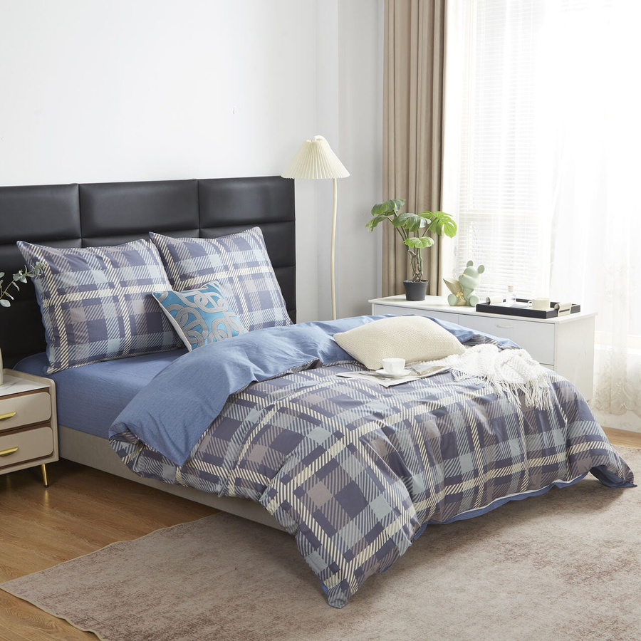 Dwustronna pościel w kratę Satynowa 100% bawełna Model S039 Spod Igły i Nitki – komfort snu