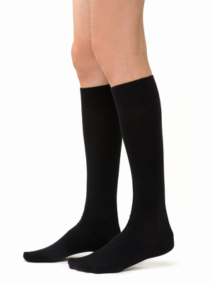 Czarne Podkolanówki Damskie z Wełny Merynosa