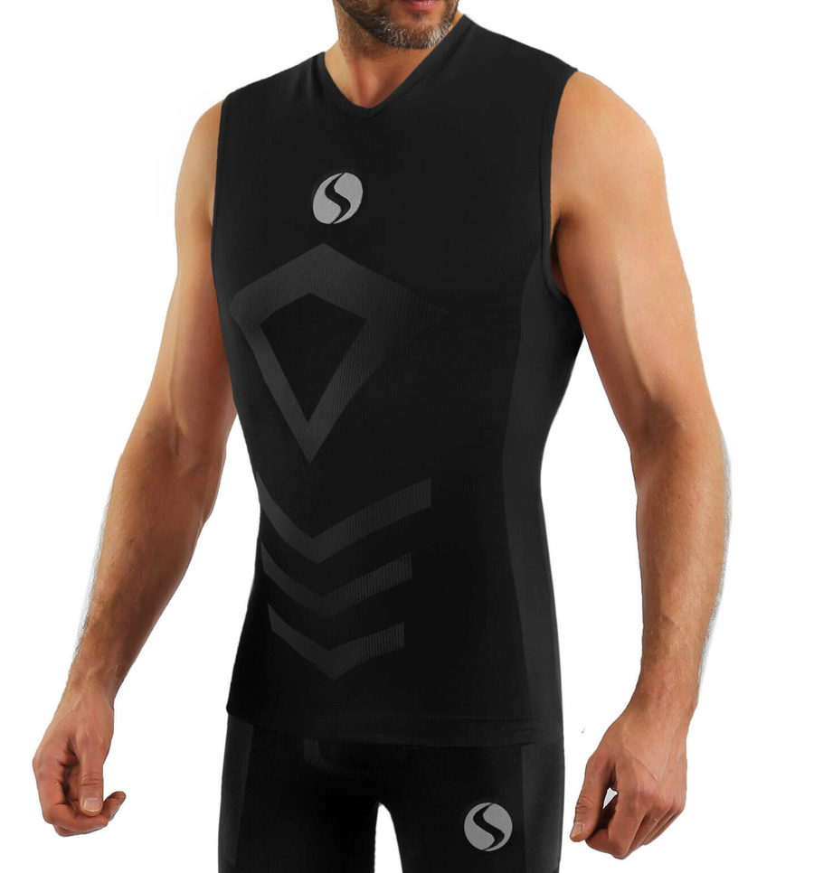 Czarna bezszwowa koszulka termoaktywna męska bez rękawów CL38 Sesto Senso – komfort treningu