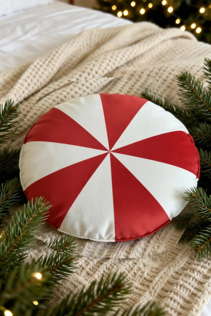 Czerwona aksamitna poduszka świąteczna 38x38 cm Candy Spod Igły i Nitki – świąteczny nastrój.