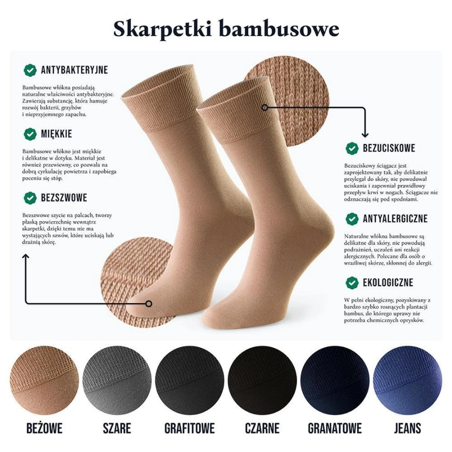 Bambusowe Skarpety Męskie Czarne Komfort 44-46