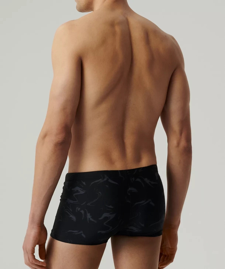 Atlantic Szorty kąpielowe męskie czarne grafitowy nadruk sportowy krój poliamid elastan szybkoschnące komfortowe