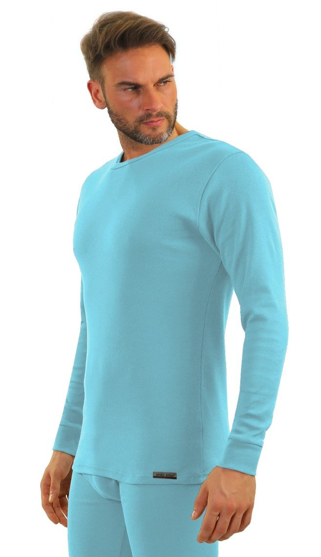 Niebieski podkoszulek męski z długim rękawem 95% bawełna Sesto Senso – wyjątkowy komfort