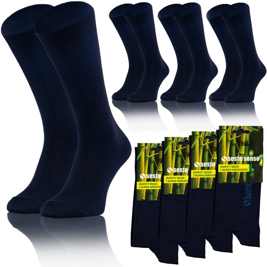 Granatowe bambusowe skarpety męskie garniturowe 4-pak Sesto Senso – komfort i higiena