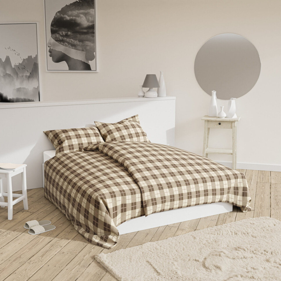 Beżowa kraciasta pościel damska 160x200 bawełna Spod Igły i Nitki – komfortowy sen