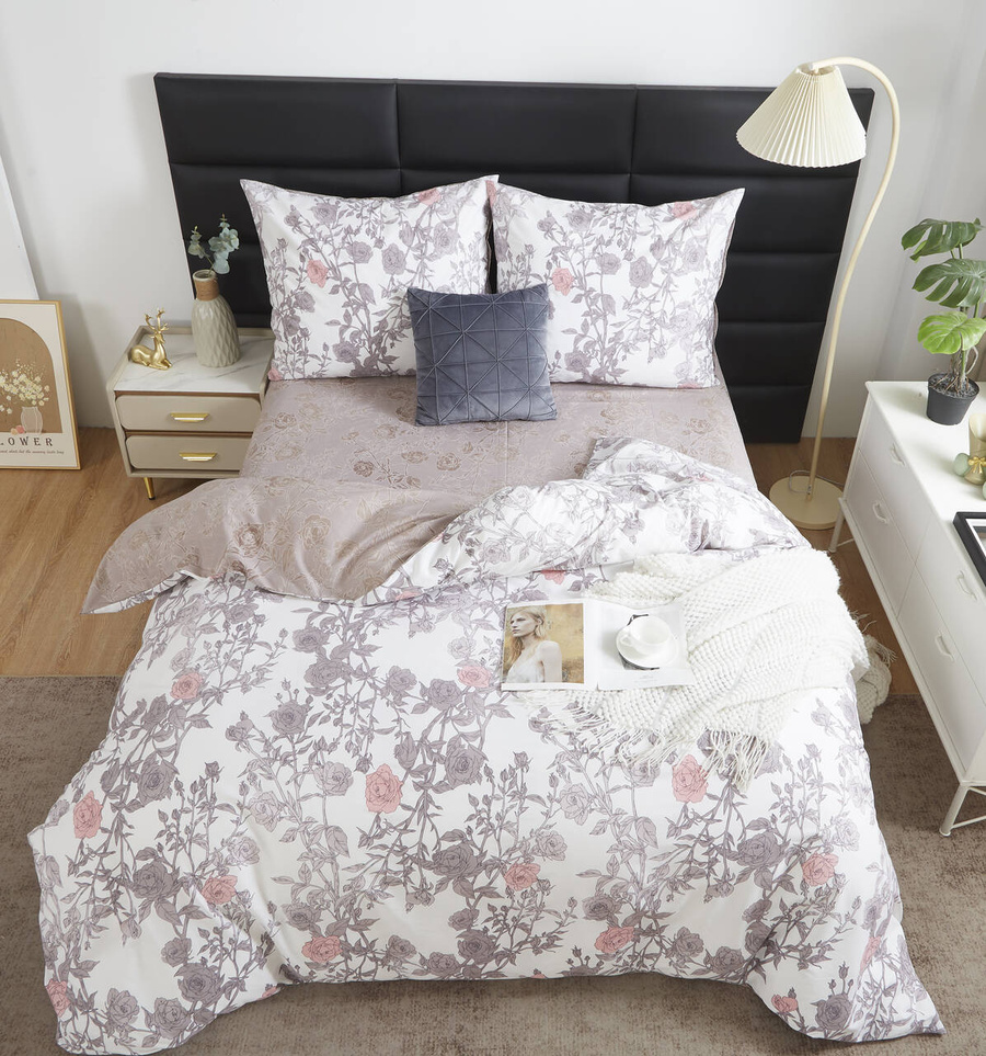 Kwiatowa, Niegniotąca Pościel Satynowa 100% bawełna satynowa S085 Spod Igły i Nitki – komfort snu