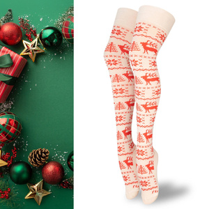 bawełniane ZAKOLANÓWKI świąteczne NORWESKIE w RENIFERY ecru Eltom